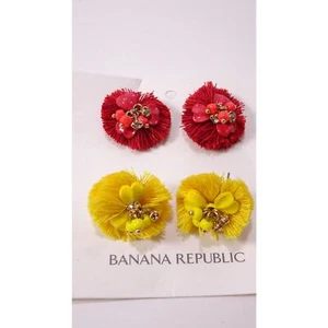 Banana Republic Women's Festive Fringe Crystal Stud Earrings NWT 48 RED - Picture 1 of 10