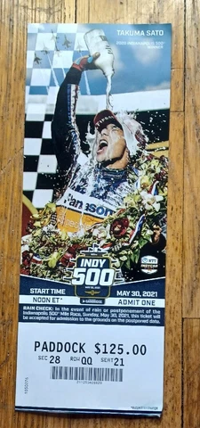 2021 Indianapolis Indy 500 Ticket Stub Takuma Sato Helio Castroneves Sm Crease Cover