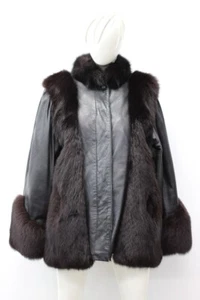 COMO NUEVO MARRÓN PIEL DE ZORRO Y CUERO CHAQUETA DE MUJER MUJER TALLA 4-6 PEQUEÑA - Imagen 1 de 5