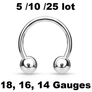 5/10/25 lot Horseshoe Rings Circular Barbells Ear Nose Nipple Piercing Wholesale - Picture 1 of 1