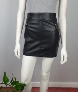 Bershka Size XS Black Faux Leather Short Mini Skirt Zips Belt Loops Women NEW - Bild 1 von 11