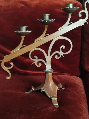 Ancienne Paire de chandeliers d'Eglise, Autel en bronze/laiton, 5 feux, XIXeme - Photo 1/4