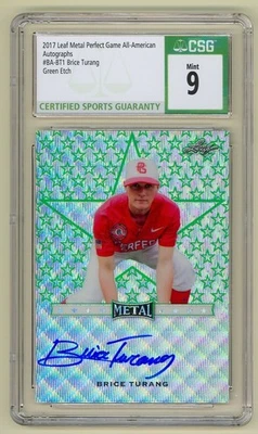 Brice Turang 2017 Leaf Metal Perfect Game All American Autograph Green Etch 4/4 - Image 1 of 2
