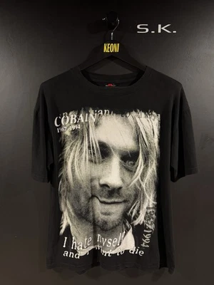 2000s Y2K Vintage Nirvana Kurt Cobain I Hate Myself Memorial Band Tee L - Image 1 of 4