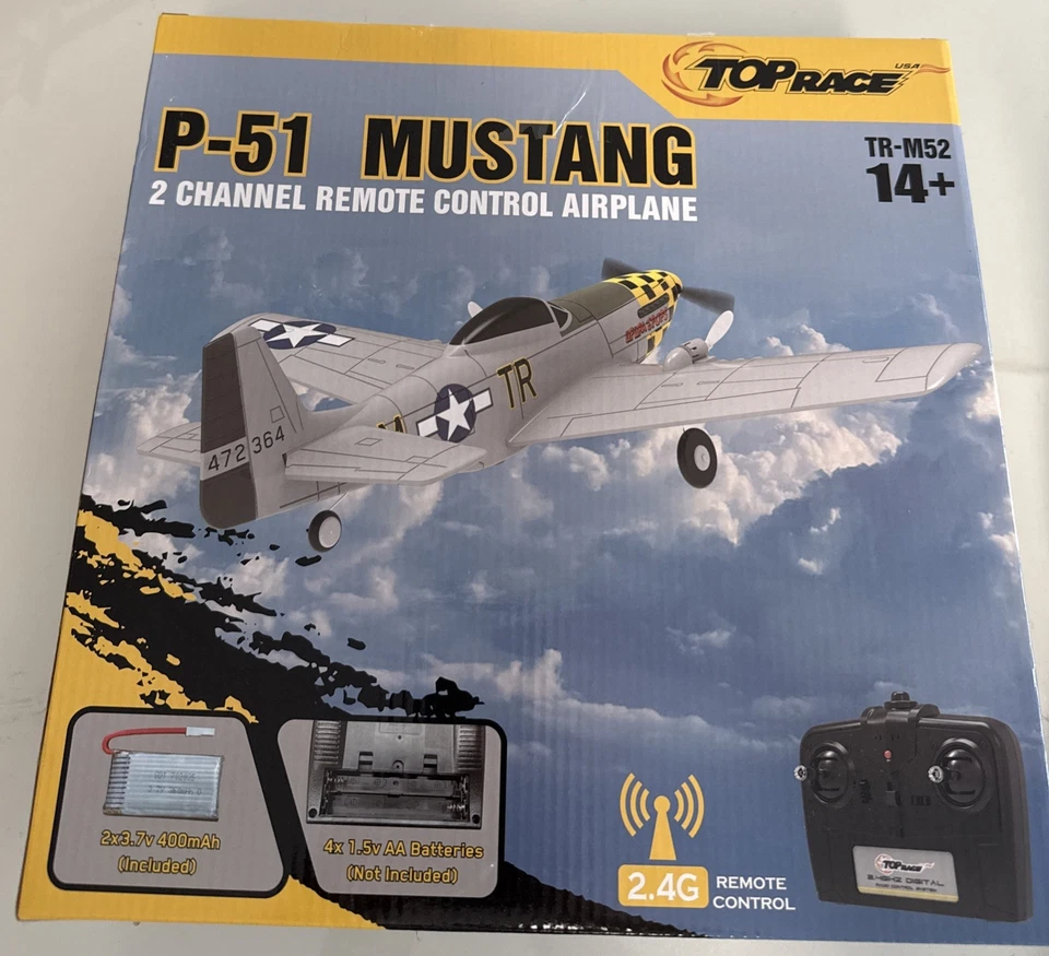 Top Race P-51 Mustang 2 Channel 2.4GHz Remote Control RC Airplane TR-M52 Gray - Image 1 of 4