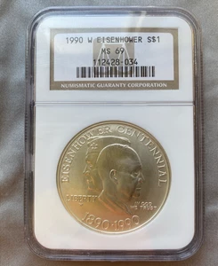 1990-W Eisenhower Silver Commemorative $1 Dollar Coin NGC MS 69 - Picture 1 of 4