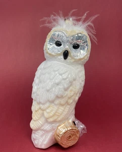Neiman Marcus 9in White Owl Ornament Feathers Glitter with Butterfly Tag 2012 - Picture 1 of 14
