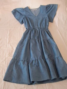 Given Kale Blue Denim Ruffle Maxi Dress Size S Small - Picture 1 of 13