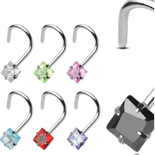 Tornillo de nariz de plata de ley 0,925 calibre 1-20 con gema de punta de princesa de 3 mm circonita cúbica N34 Foto 1 de 1