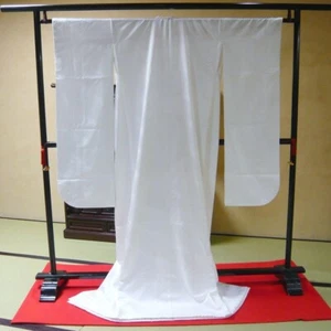 Kimono japonés vintage para mujer novia Kakeshita patrón ondulado blanco liso Uchikak - Imagen 1 de 8
