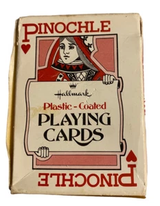 Vintage Hallmark Pinochle Playing Cards Plastic-Coated Red USA  - Picture 1 of 7
