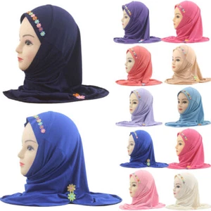 2-6Y Full Cover Kids Girls Hijab Shawl Caps Muslim Girls Amira Prayer Turban - Picture 1 of 47