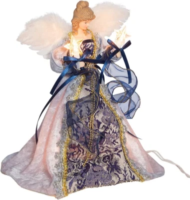 12-Inch UL 10-Light Delft Blue with Gold Angel Tree Topper - Image 1 of 4
