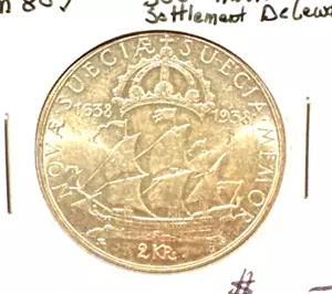 Svezia 1938 2 corone KM 807 BU 300° insediamento annv del Delaware - Foto 1 di 2