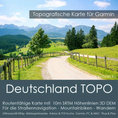Deutschland Topo Karte Garmin 10m Höhenlinien DEM - 8 GB microSD Navi, PC & MAC - Bild 1 von 4
