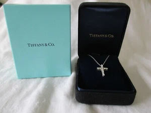 TIFFANY & Co. Platinum PT950 .42 Diamond Cross Pendant Necklace w/ Boxes $4,100 - Picture 1 of 6