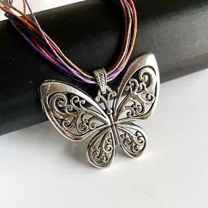 Silver Large Butterfly Pendant Necklace, Statement Women Jewellery, Gift UK - Picture 1 of 9