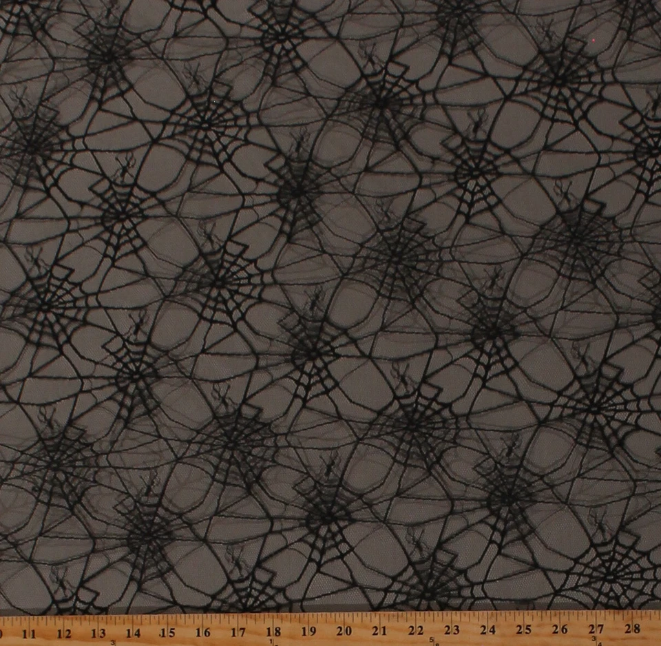 Stiff Lace Spiderwebs Spiders Black Lace Fabric by the Yard (D170.58) - Image 1 of 1