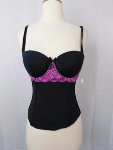 BACI Lingerie Microfiber Lace Underwire Bustier Black Fuschia Pink S/M #5437 - Picture 1 of 7