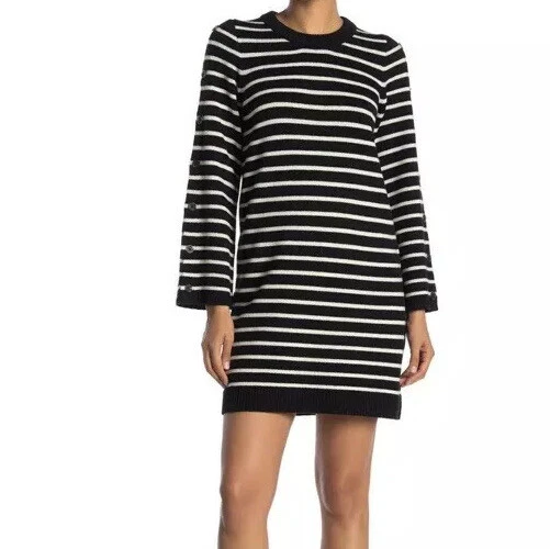 Madewell Button Sleeve Sweater Dress SizeM M1653 True Black