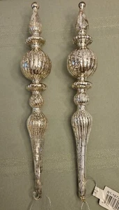 Versilberte Glas Endstücke Ornamente 11" 2er Set (2) Weihnachtsschmuck - Bild 1 von 4