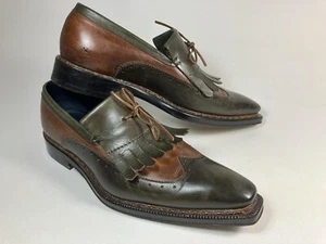 Scarpe eleganti uomo Stefano Branchini taglia 8 verde oliva marrone lusso pelle Italia - Foto 1 di 17