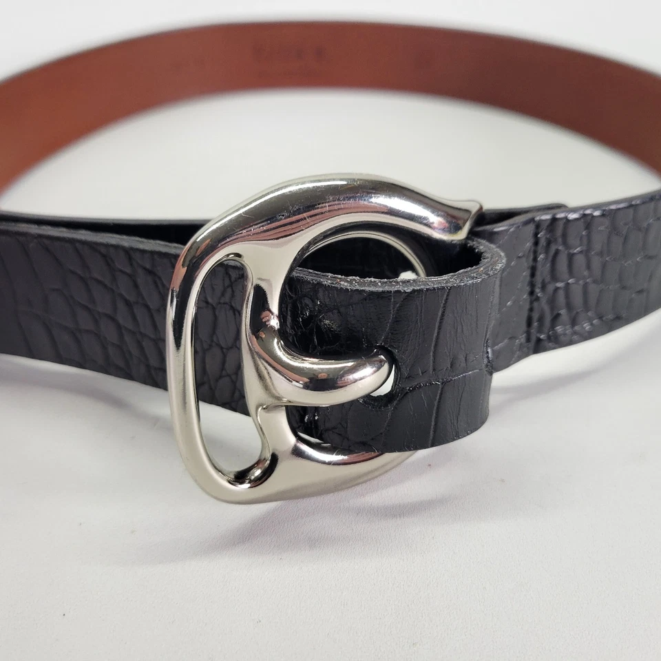 Cinturón de cuero Eliza B 28 30 S estampado cocodrilo cocodrilo cocodrilo negro 01-1 hecho a mano EE. UU. Foto 1 de 4