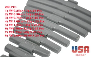 200 Pcs CLIP-ON WHEEL WEIGHT BALANCE AW STYLE .25 .50 .75 1.00 1.25 1.5 1.75 2oz - Bild 1 von 1