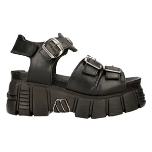 New Rock Boots M-BIOS101-C2 Unisex Metallic Black 100% Leather Sandal Punk Rock - Picture 1 of 8