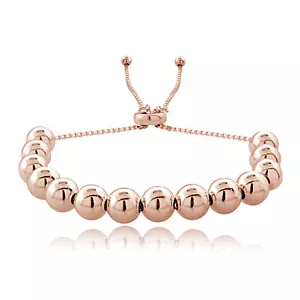 Rose Gold Tone over Sterling Silver Bead Adjustable Bracelet - Picture 1 of 4