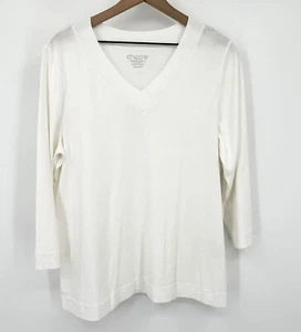 Chicos Pima Cotton Tee Top Women XL White V-neck 3/4 Sleeve Basic Neck NWT - Bild 1 von 9