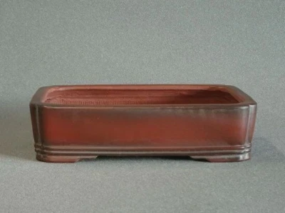 Japanese Bonsai Pot Tokoname BIGEI 7.5"(19cm) Brown Unglazed Rectangle G070 - Image 1 of 4