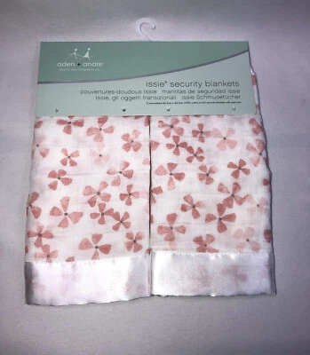 2 Aden + Anais Birdsong Pink Flower Muslin Satin Issie Baby Security Blankets - Image 1 of 2