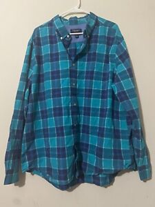 American Eagle Outfitters Flannel Button Up Shirt Mens Large Prep Fit Plaid Blue