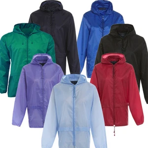 Unisex Plain Rain Coat Kagoul Jacket Water Proof Hooded Lightweight Adults UK - Picture 1 of 20