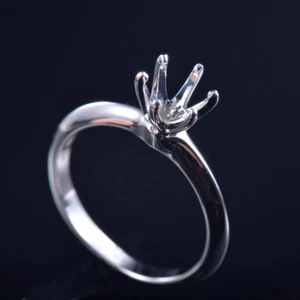 Round Cut 6.5MM Women Engagement Bridal Solitaire Semi Mount Ring 14K White Gold - Picture 1 of 10