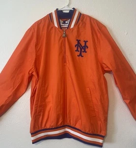 New York Mets Men's Baseball Style Starter Satin Jacket 1/4 Zipper Size Large - Picture 1 of 14