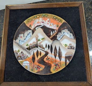 Beautiful Agi Vardi Signed Cityscape Enamel On Copper Framed 13x13" - Picture 1 of 5