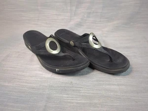 Crocs Women's Sanrah Beveled Circle Black Wedge Thong Sandals Flip Flops Size 10 - Picture 1 of 9