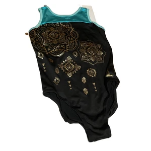 Justice Active Girls 14 Blk & Turquoise Leotard Gymnastics Dance  Suit dancewear - Picture 1 of 6