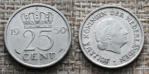 Coin Pays-Bas - 1950 - 25 cents Juliana (C942) - Picture 1 of 3