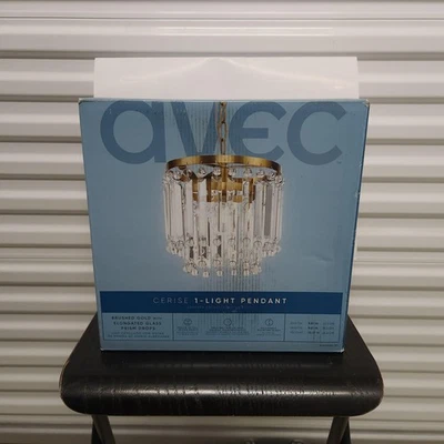 Avec Cerise 1-Light Pendant Ceiling Light Fixture Brushed Gold Glass Prism - Image 1 of 4