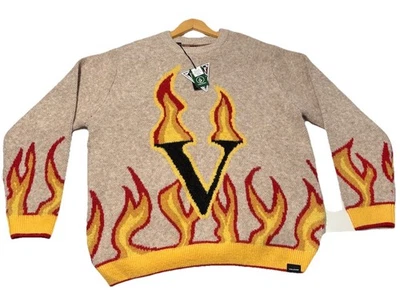 NWT Men’s Large Volcom Fergadelic Crew Neck Sweater Dirty White Colour W/flames - Image 1 of 4