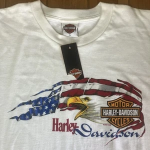 New Vintage 00s Harley Davidson Motorcycles Bald Eagle Flag T-Shirt XL NOS 2001 - Picture 1 of 11