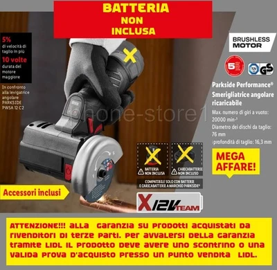 SMERIGLIATRICE ANGOLARE RICARICABILE PARKSIDE PERFORMANCE  PPWSA 12 A1  12 V - Image 1 of 4