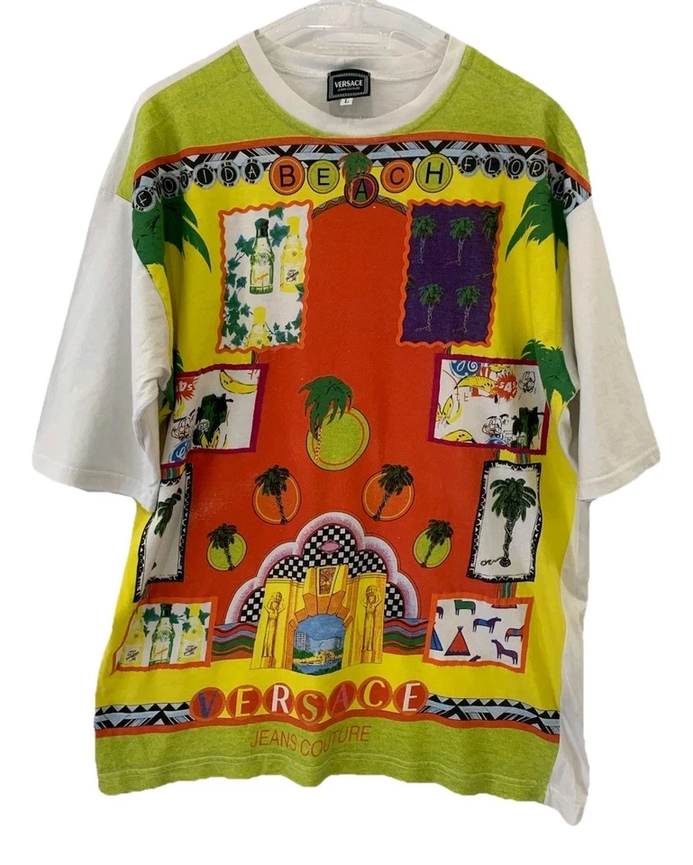 Versace Jeans Couture T-Shirt Florida Beach Print Rare 90s Made in Italy L #19 - Image 1 of 4