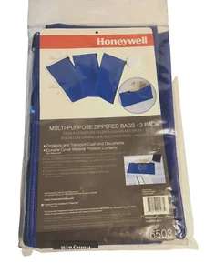 Honeywell  Multipurpose Zipper Bank Deposit Money Bag Blue 11" x 6" 3-Pack - Picture 1 of 3