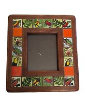 Jungle Accent Ceramic Mosaic 8.25x7.25 Brown Wood Picture Frame 3.5x4.5 Photo