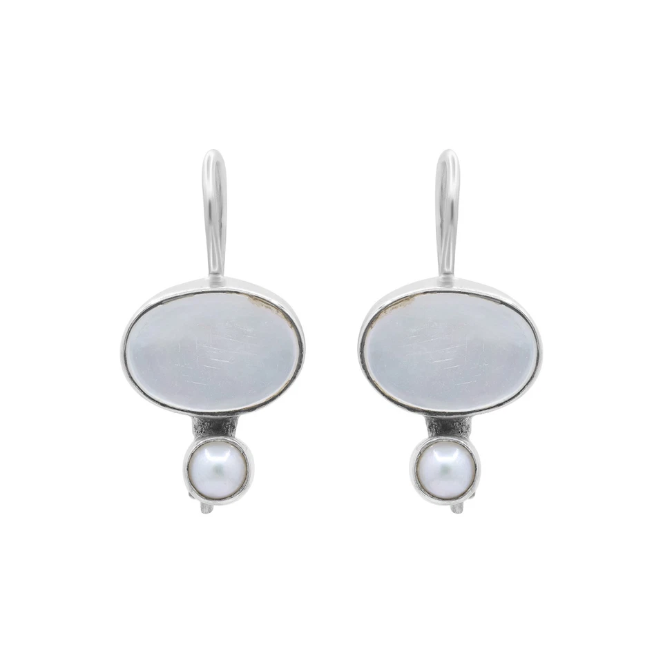 Orecchini Pendenti In Madreperla In Argento Sterling 925 Gioielli Fatti A Mano - Immagine 1 di 1