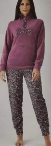 PIGIAMA LEOPARDATO PILE DONNA INVERNALE - Picture 1 of 26